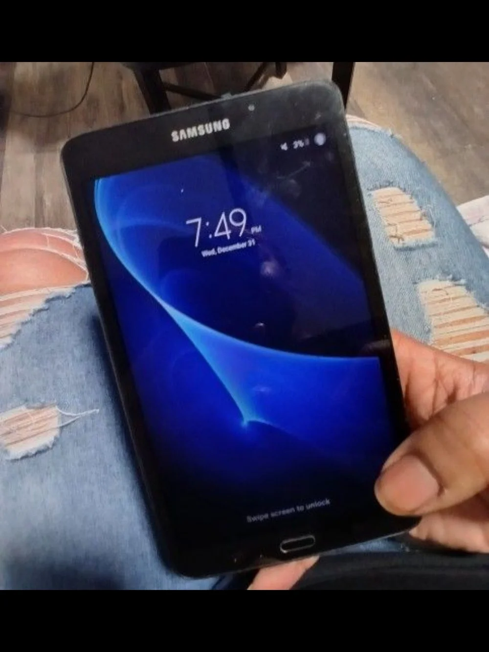 Samsung Black Tablet with Blue Display